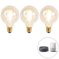 3 db intelligens E27-es halvány-meleg LED-es lámpa G95 goldline 7W 806 lm 1800K - 3000K