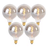 5 db E27-es dimmelhető LED izzó, G125-ös spirál izzószál, füstüveg, 4W, 120lm, 1800K
