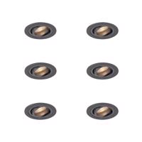 6 db Modern beépíthető spotlámpa, antracit GU10, 50 mm-es kerek, dönthető - Rondoo