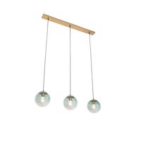 Art Deco függesztett lámpa sárgaréz, zöld üveggel, 3 lámpával - Pallon Mezzi