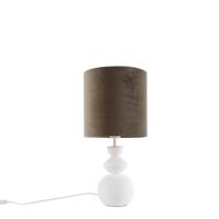 Design asztali lámpa fehér bársony árnyalattal, taupe és arannyal 25 cm - Alisia