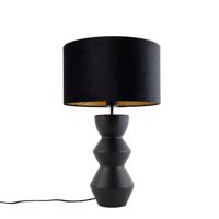 Design asztali lámpa fekete bársony árnyékolóval fekete arannyal 35 cm - Alisia