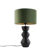 Design asztali lámpa fekete bársony árnyékolóval zölddel és arannyal 35 cm - Alisia