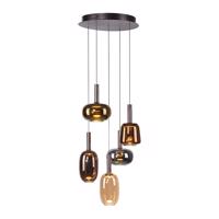 Fekete függőlámpa többszínű, kerek üveggel, LED-del, 6 izzós, Easylift rendszerrel - Irides