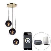 Intelligens függőlámpa sárgaréz, fekete üveggel 3 lámpával Wifi ST64 - Pallon