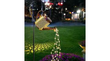 Napelemes locsolókanna LED lámpás, vízsugár-effekttel, meleg fehér IP44