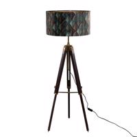 Sárgaréz állólámpa bársony lámpabúrával, levélmintával és arany belsővel 50/50/25 - Simplo