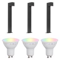 Set van 3 smart staande buitenlampen zwart 65cm IP44 - Baleno