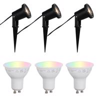 Set van 3 smart tuinspots zwart incl. snoer en stekker 200cm IP65 - Basic