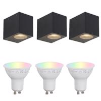 Set van 3 smart wandlampen zwart GU10 50mm IP44 - Baleno