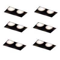 Set van 6 inbouwspots zwart GU10 50mm 2-lichts trimless - Oneon