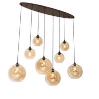 Smart hanglamp donkerbrons met amber glas ovaal 8-lichts incl. 8 Wifi G95 - Sandra