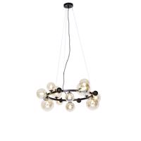 Smart hanglamp zwart met amber glas 12-lichts incl. 12 Wifi G9 - David