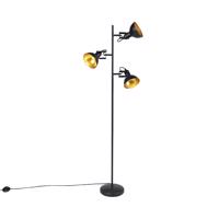Smart vloerlamp zwart met goud 3-lichts incl. 3 wifi P45- Tommy