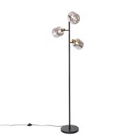Smart Vloerlamp zwart met goud met smoke glas 3-lichts incl. 3 Wifi P45 - Zuzanna