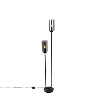 Smart vloerlamp zwart met smoke glas 2-lichts incl. 2 Wifi ST64 - Laura