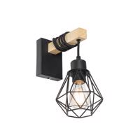 Smart wandlamp zwart met hout incl. Wifi A60 - Chon